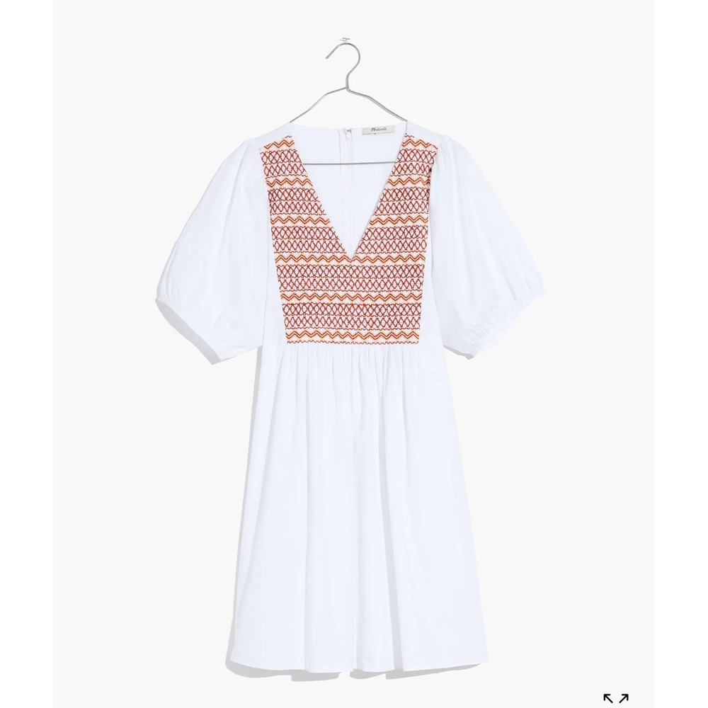 Madewell Embroidered Poplin Mini Dress Puff Sleeve‎ V neck Size XS NWOT - Picture 4 of 12